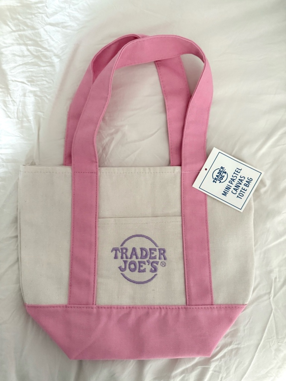 NWT Trader Joe’s mini pastel canvas tote bag